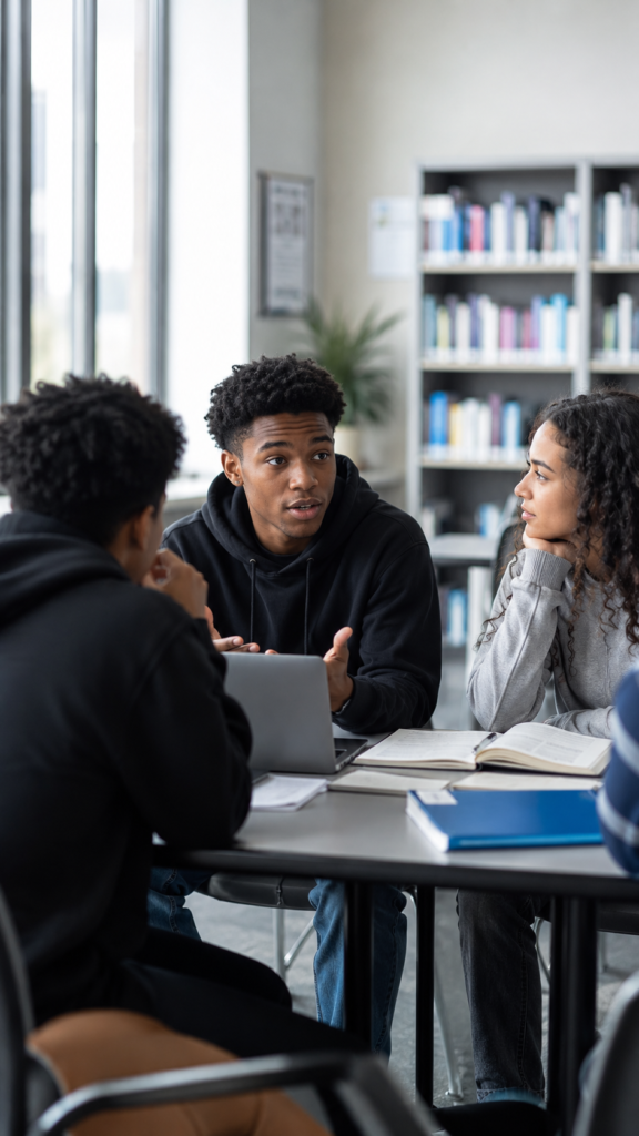 Teenagers talking about their rights in what seemed like an office.